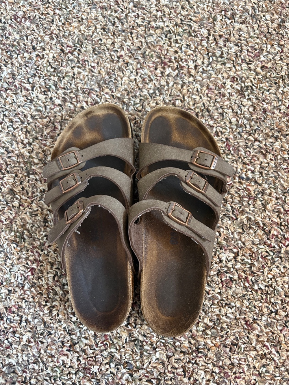 Birkenstock Brown Three-Strap Buckle Sandals